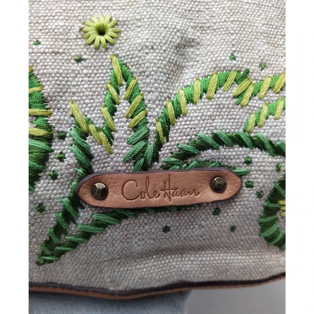 Cole Haan Multicolor Canvas Leather Trim Floral Zipper Closure Hobo Shoulder Bag